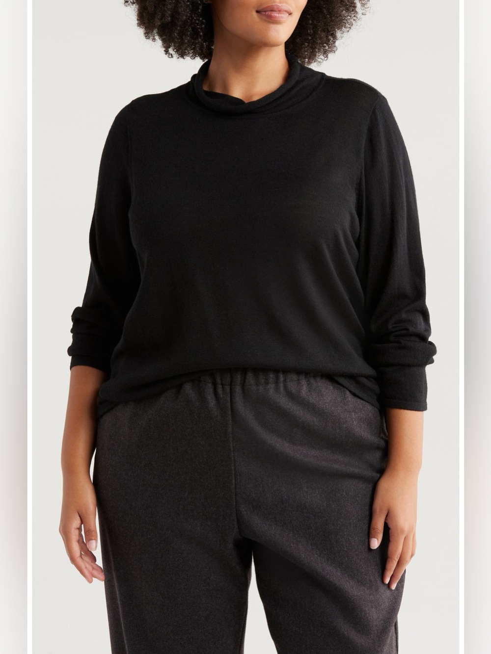 Eileen‎ Fisher Mock Roll Neck fine Merino Wool sheer Sweater XL quiet luxury
